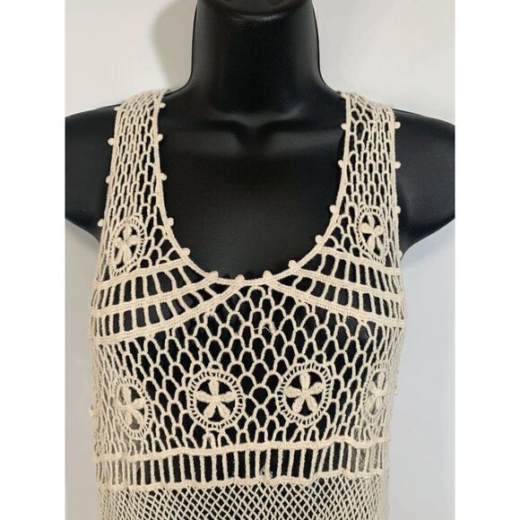 It's Our Time Womens Cream Crochet Flower Shirt Cover Up Small - Picture 6 of 9